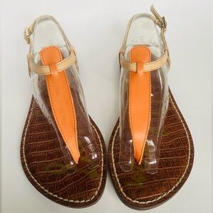 SAM EDELMAN Gigi Orange Naked Lea Women's Thong Orange Buckle Sandal Size 6M